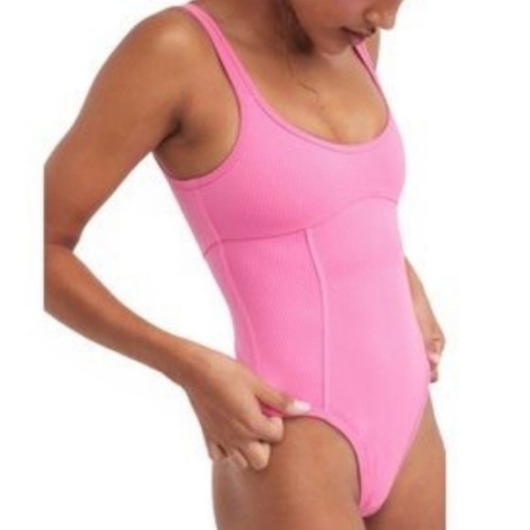 For Love And Lemons Pink Ribbed Bodysuit Size XS Barbie Core Hot Pink - Picture 2 of 7